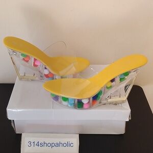Womens Colorful Heels With Pom Poms